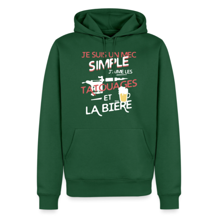 Sweat-shirt à capuche premium homme - Un mec simple: Tatouages et apéro - vert bouteille - front
