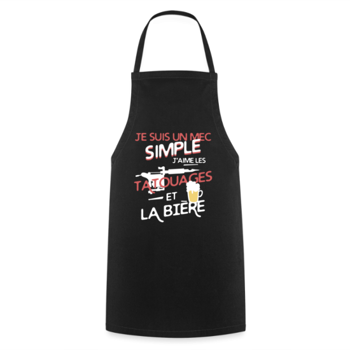 Tablier de cuisine - Un mec simple: Tatouages et apéro - noir - front