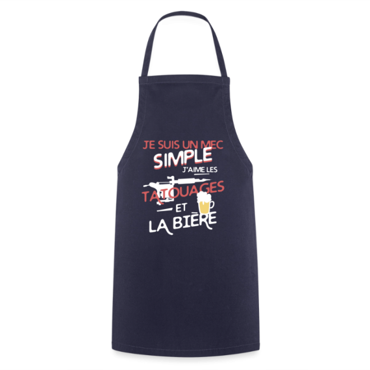 Tablier de cuisine - Un mec simple: Tatouages et apéro - marine - front