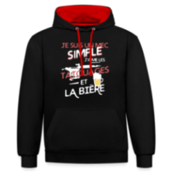 Sweat-shirt à capuche contrasté unisexe - Un mec simple: Tatouages et apéro