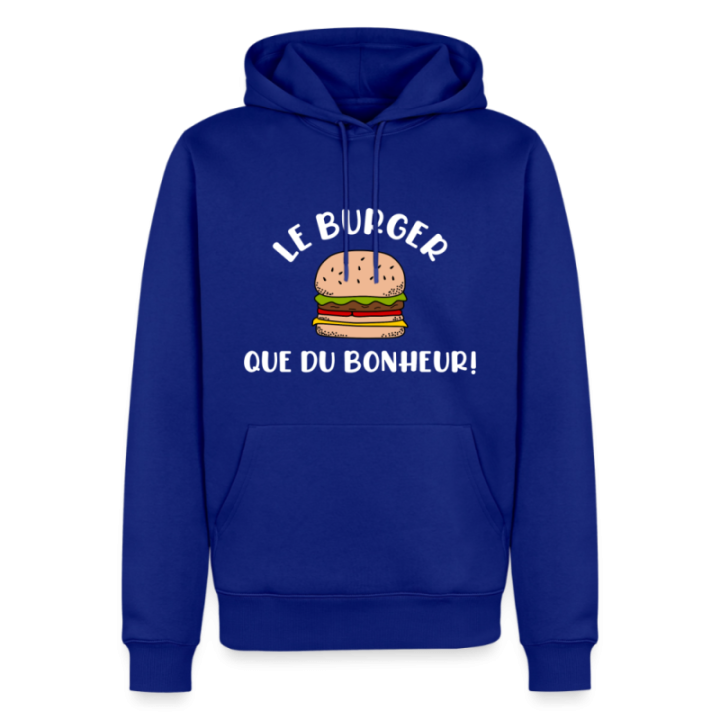 Sweat-shirt à capuche premium homme - Burger: Que du bonheur - bleu roi - front