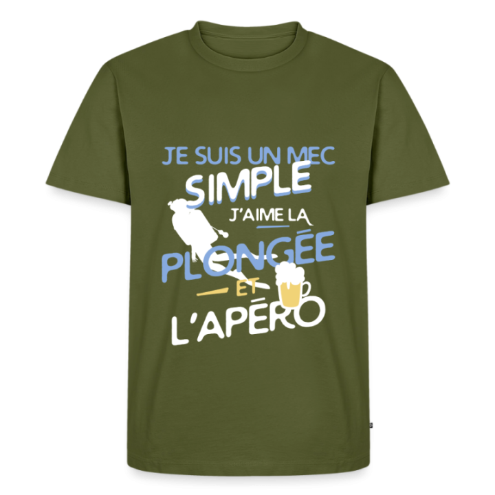 T-shirt premium homme - Un mec simple: Plongée et apéro - kaki - front