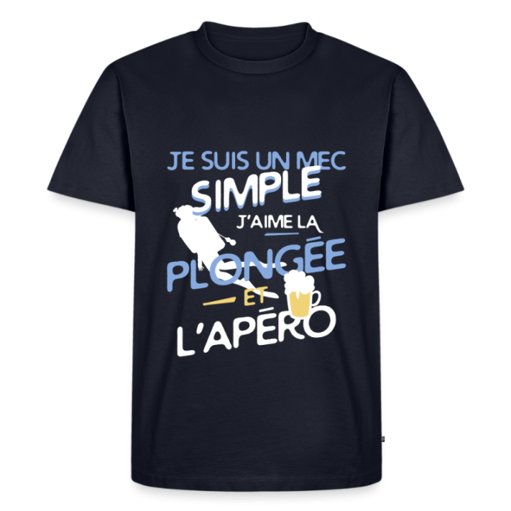 T-shirt premium homme - Un mec simple: Plongée et apéro - bleu marine - front