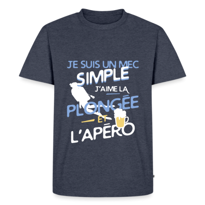 T-shirt premium homme - Un mec simple: Plongée et apéro - bleu jeans  - front