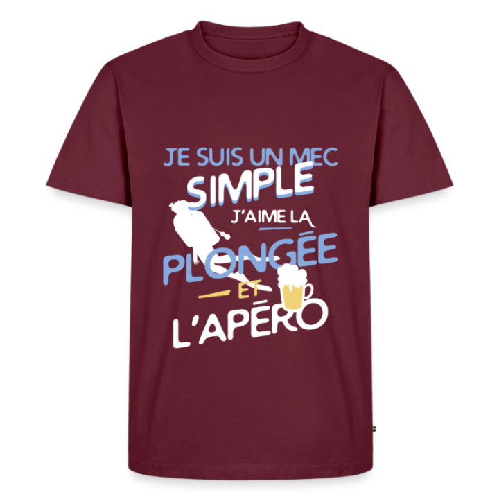 T-shirt premium homme - Un mec simple: Plongée et apéro - bourgogne - front