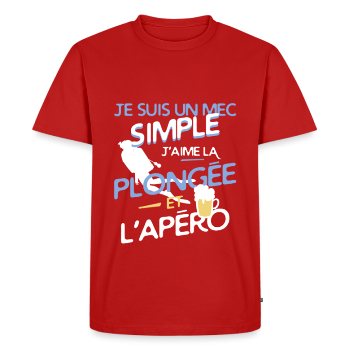 T-shirt premium homme - Un mec simple: Plongée et apéro - rouge - front