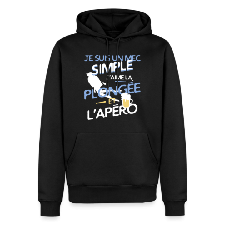 Sweat-shirt à capuche premium homme - Un mec simple: Plongée et apéro - noir - front