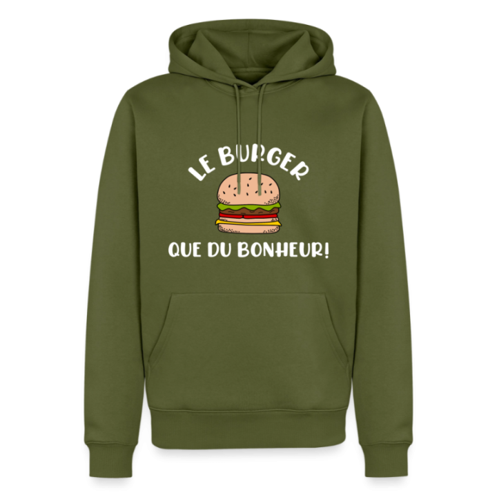 Sweat-shirt à capuche premium homme - Burger: Que du bonheur - kaki - front