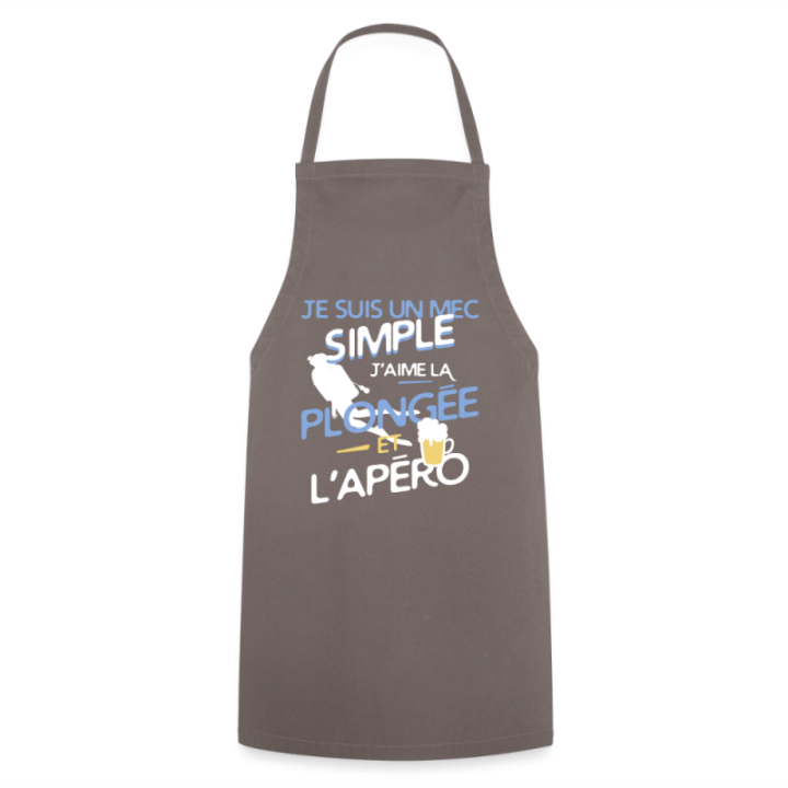 Tablier de cuisine - Un mec simple: Plongée et apéro - gris - front