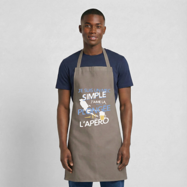 Tablier de cuisine - Un mec simple: Plongée et apéro - gris - front