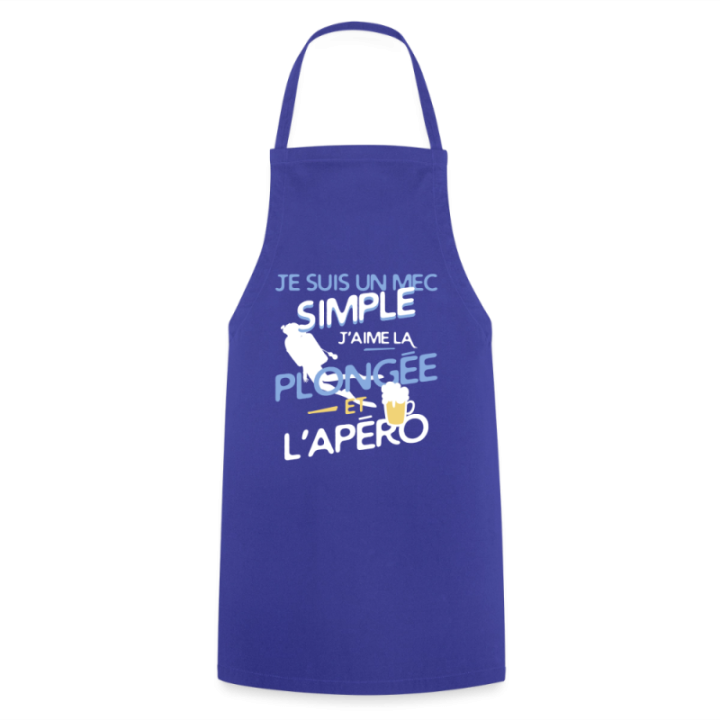 Tablier de cuisine - Un mec simple: Plongée et apéro - bleu royal - front