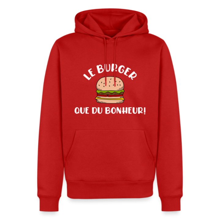 Sweat-shirt à capuche premium homme - Burger: Que du bonheur - rouge - front