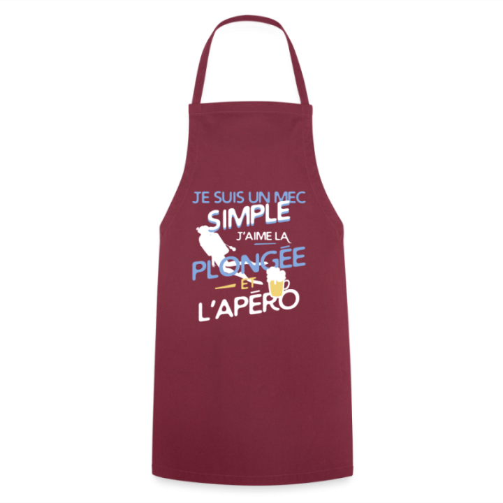 Tablier de cuisine - Un mec simple: Plongée et apéro - bordeaux - front