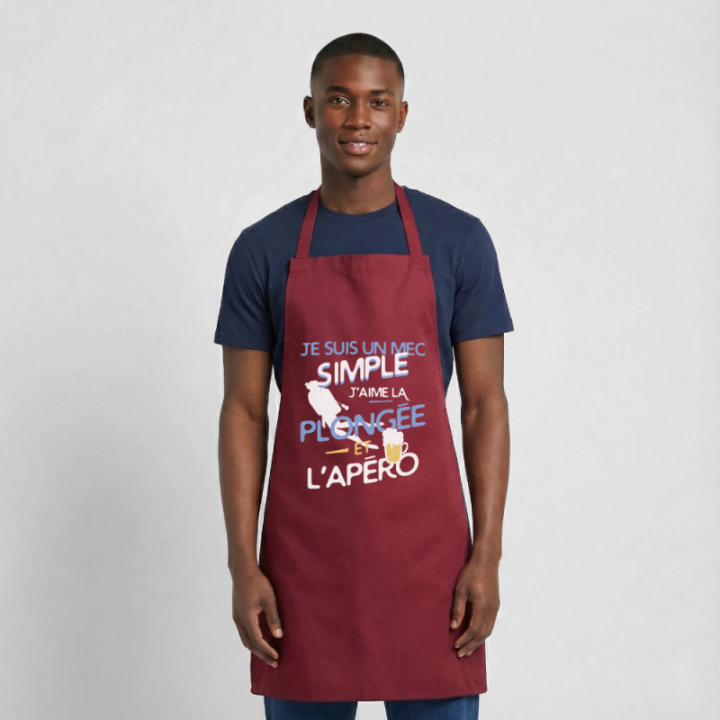 Tablier de cuisine - Un mec simple: Plongée et apéro - bordeaux - front