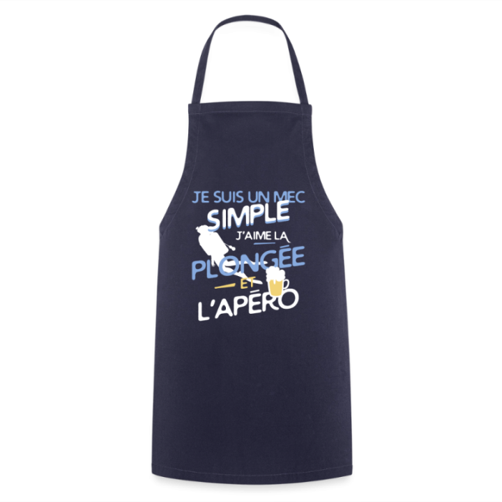 Tablier de cuisine - Un mec simple: Plongée et apéro - marine - front