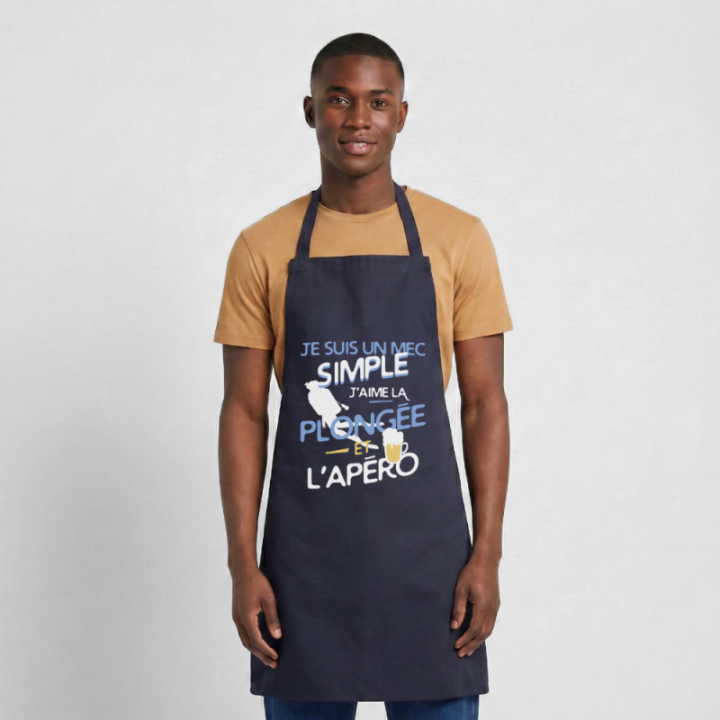 Tablier de cuisine - Un mec simple: Plongée et apéro - marine - front