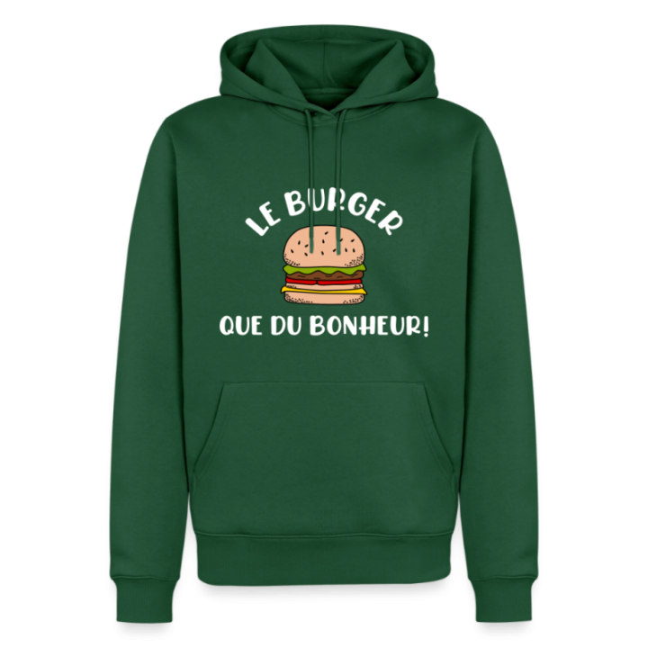 Sweat-shirt à capuche premium homme - Burger: Que du bonheur - vert bouteille - front