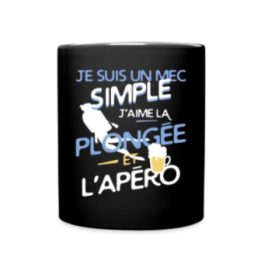 Mug uni - Un mec simple: Plongée et apéro - noir - front