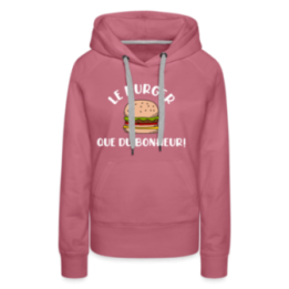Sweat-shirt à capuche premium femme - Burger: Que du bonheur - mauve - front