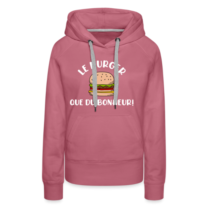 Sweat-shirt à capuche premium femme - Burger: Que du bonheur - mauve - front