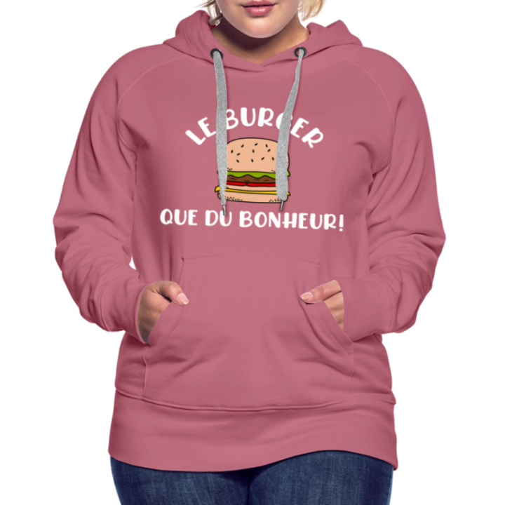 Sweat-shirt à capuche premium femme - Burger: Que du bonheur - mauve - front