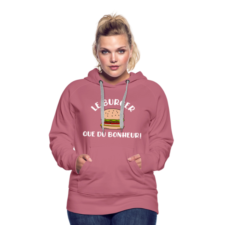 Sweat-shirt à capuche premium femme - Burger: Que du bonheur - mauve - front