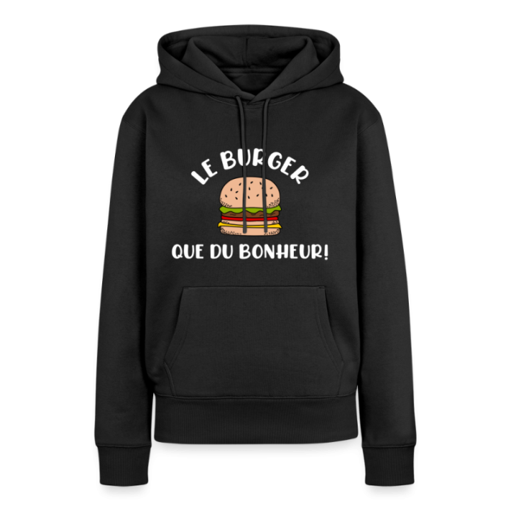 Sweat-shirt à capuche premium femme - Burger: Que du bonheur - noir - front