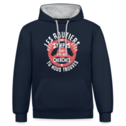 Sweat-shirt à capuche contrasté unisexe - Les routiers sont sympas mais... - bleu marine/gris chiné - front