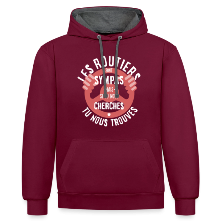 Sweat-shirt à capuche contrasté unisexe - Les routiers sont sympas mais... - bordeaux/anthracite - front