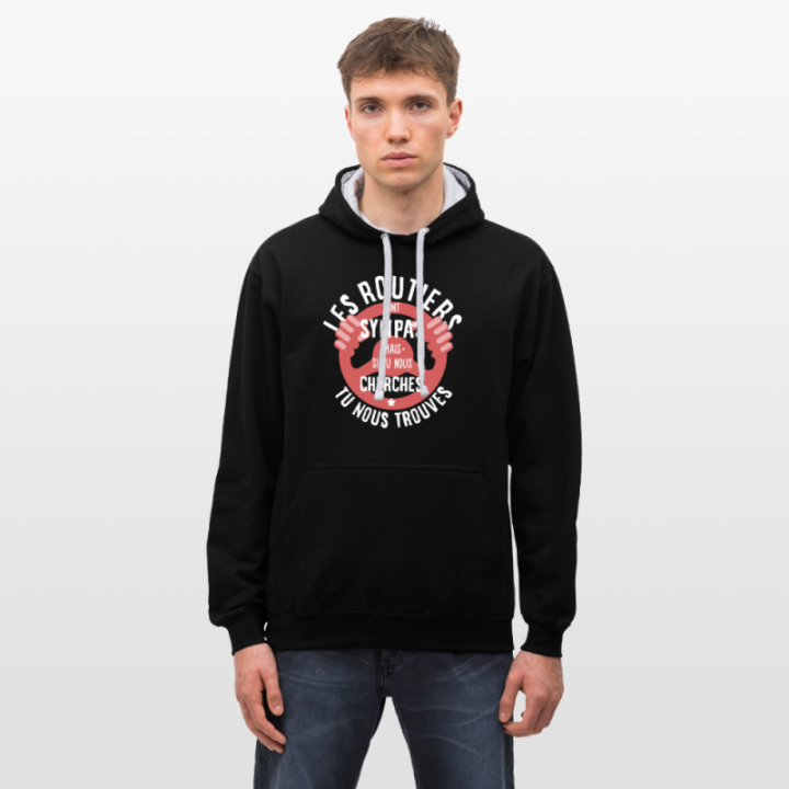 Sweat-shirt à capuche contrasté unisexe - Les routiers sont sympas mais... - noir/gris chiné - front
