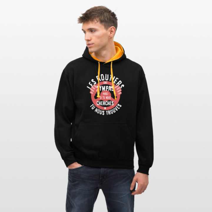 Sweat-shirt à capuche contrasté unisexe - Les routiers sont sympas mais... - noir/or - front
