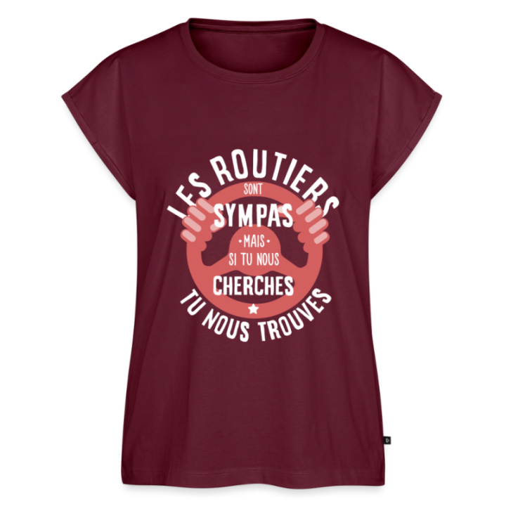 T-shirt à manches retroussées femme - Les routiers sont sympas mais... - bourgogne - front