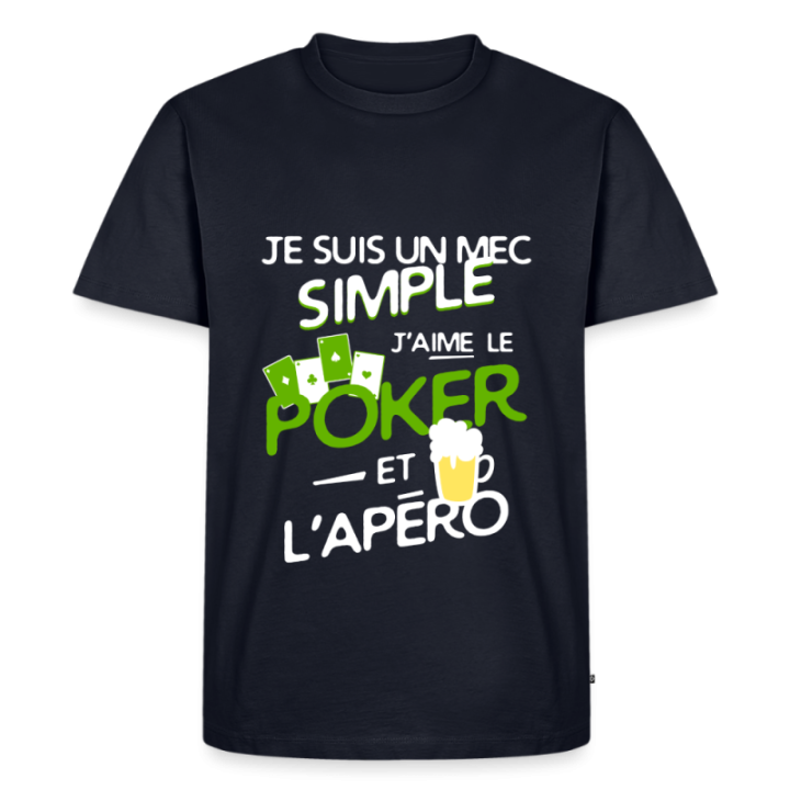 T-shirt premium homme - Un mec simple: Poker et apéro - bleu marine - front