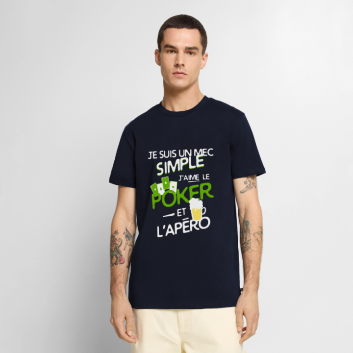 T-shirt premium homme - Un mec simple: Poker et apéro - bleu marine - front