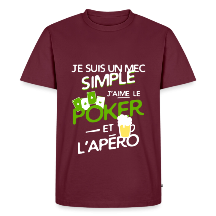 T-shirt premium homme - Un mec simple: Poker et apéro - bourgogne - front