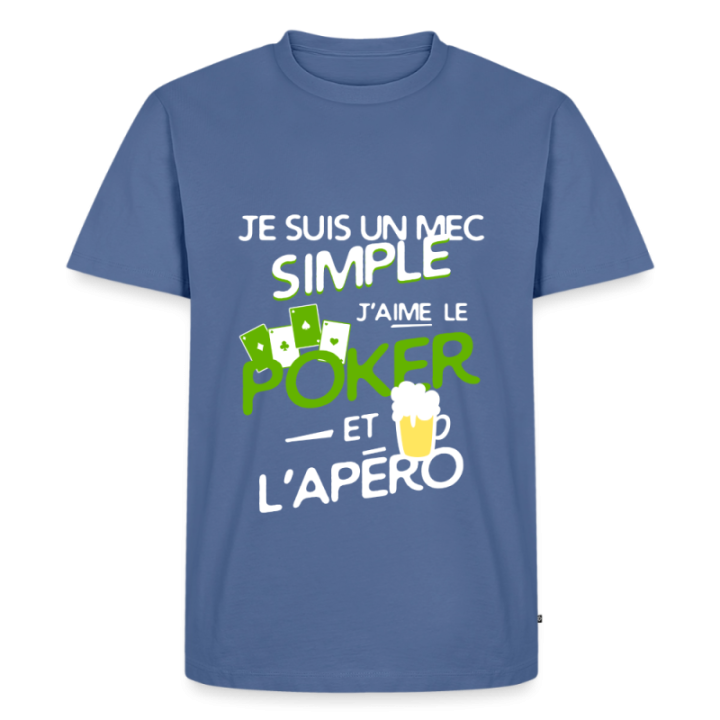 T-shirt premium homme - Un mec simple: Poker et apéro - bleu pigeon - front