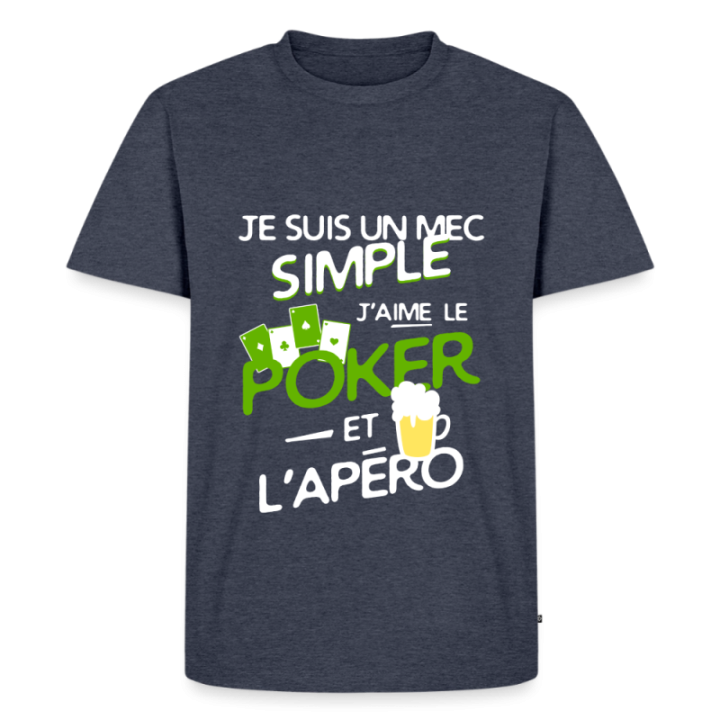 T-shirt premium homme - Un mec simple: Poker et apéro - bleu jeans  - front
