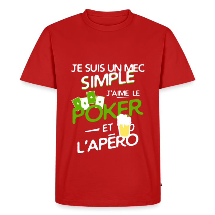 T-shirt premium homme - Un mec simple: Poker et apéro - rouge - front
