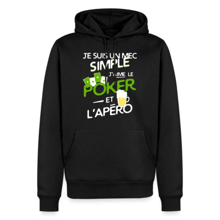Sweat-shirt à capuche premium homme - Un mec simple: Poker et apéro - noir - front