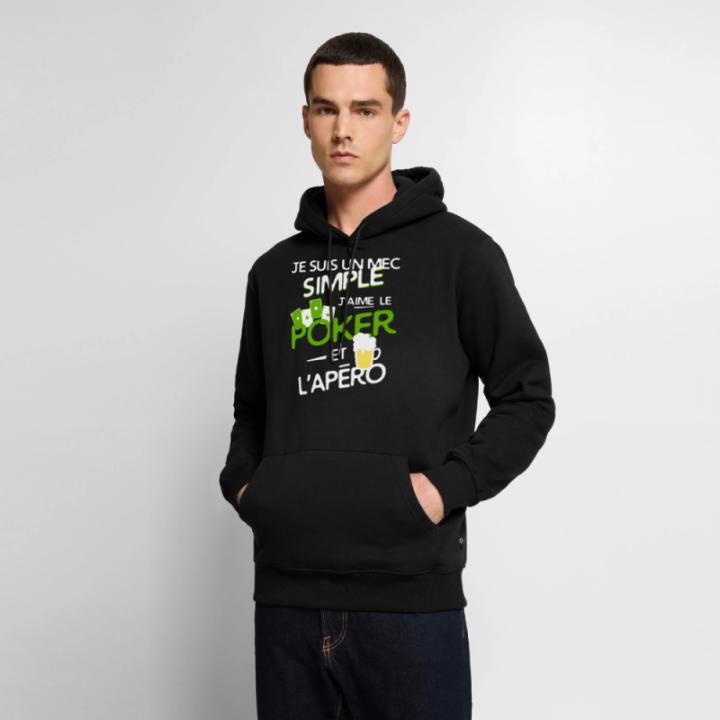 Sweat-shirt à capuche premium homme - Un mec simple: Poker et apéro - noir - front