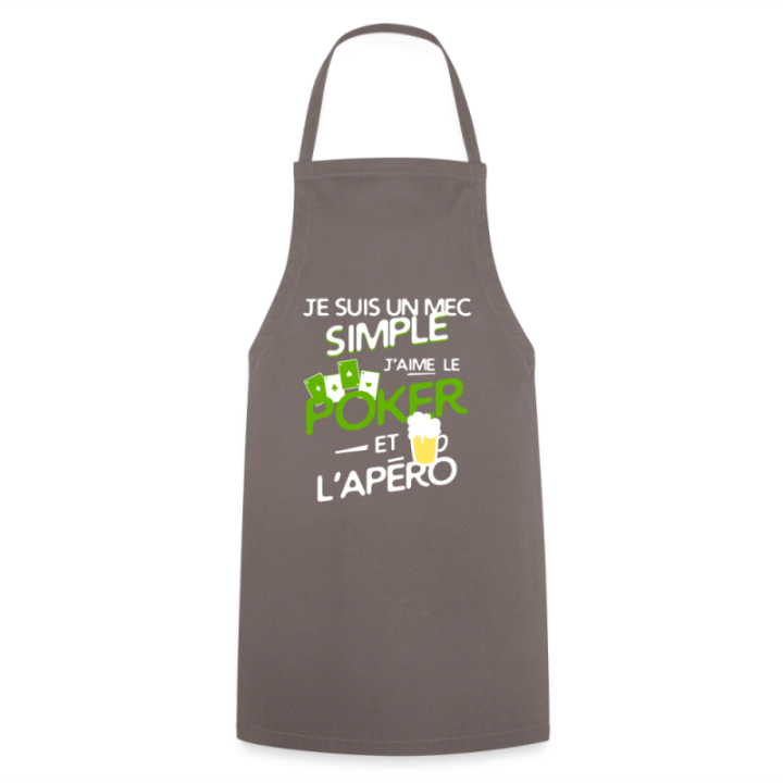 Tablier de cuisine - Un mec simple: Poker et apéro - gris - front