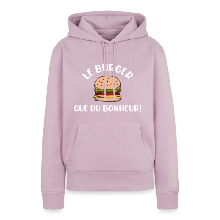 Sweat-shirt à capuche premium femme - Burger: Que du bonheur - rose poudré - front