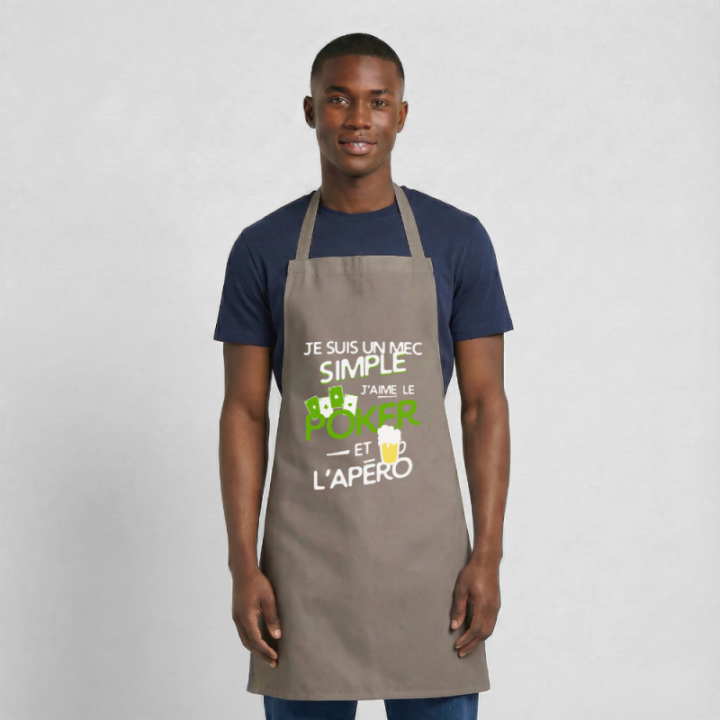 Tablier de cuisine - Un mec simple: Poker et apéro - gris - front