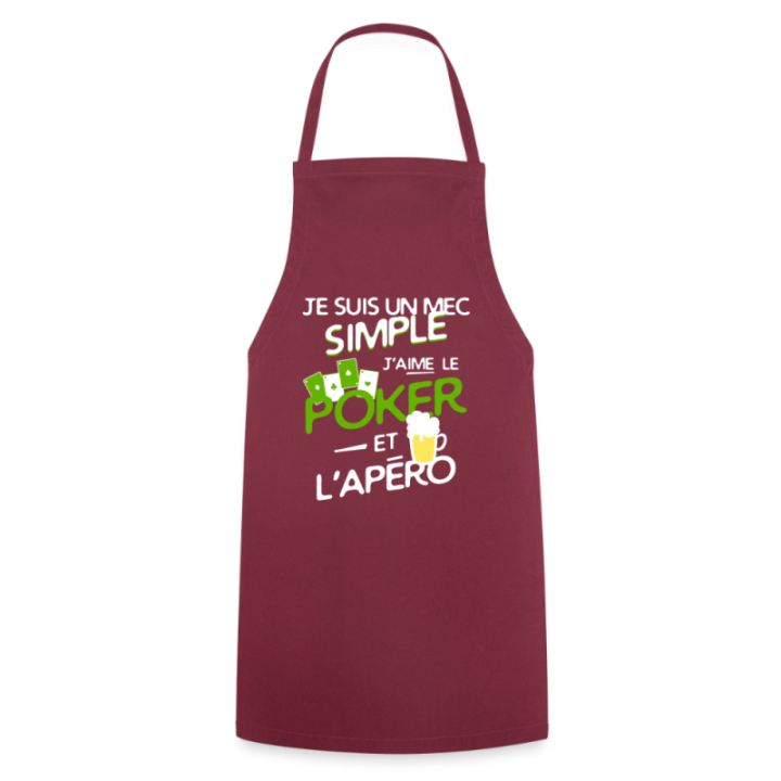 Tablier de cuisine - Un mec simple: Poker et apéro - bordeaux - front