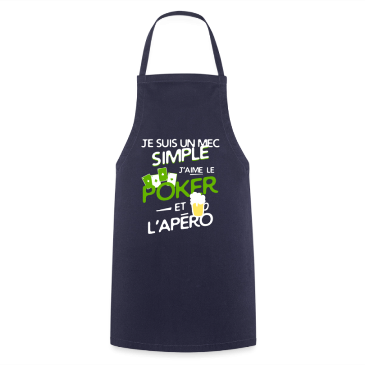 Tablier de cuisine - Un mec simple: Poker et apéro - marine - front