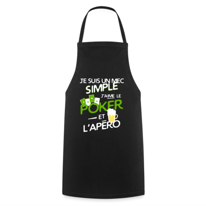 Tablier de cuisine - Un mec simple: Poker et apéro - noir - front