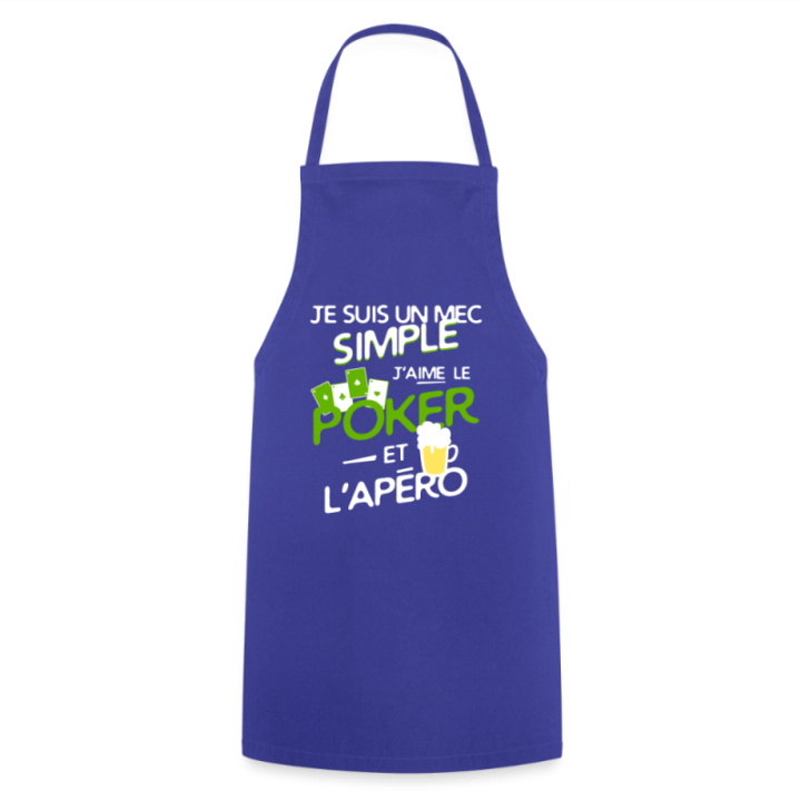 Tablier de cuisine - Un mec simple: Poker et apéro - bleu royal - front