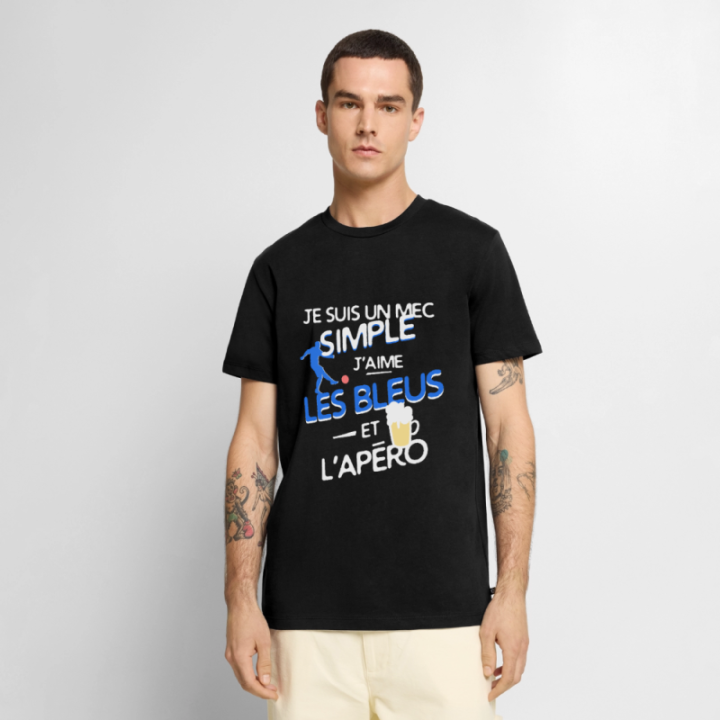 T-shirt premium homme - Un mec simple: Blleus et apéro - noir - front
