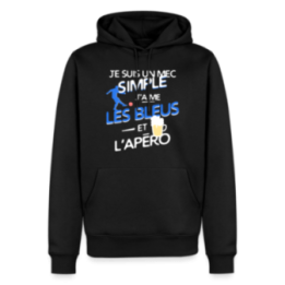 Sweat-shirt à capuche premium homme - Un mec simple: Blleus et apéro - noir - front