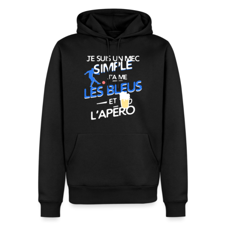 Sweat-shirt à capuche premium homme - Un mec simple: Blleus et apéro - noir - front